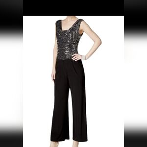 R&M Richards Glittering Silver and Black Jumpsuit